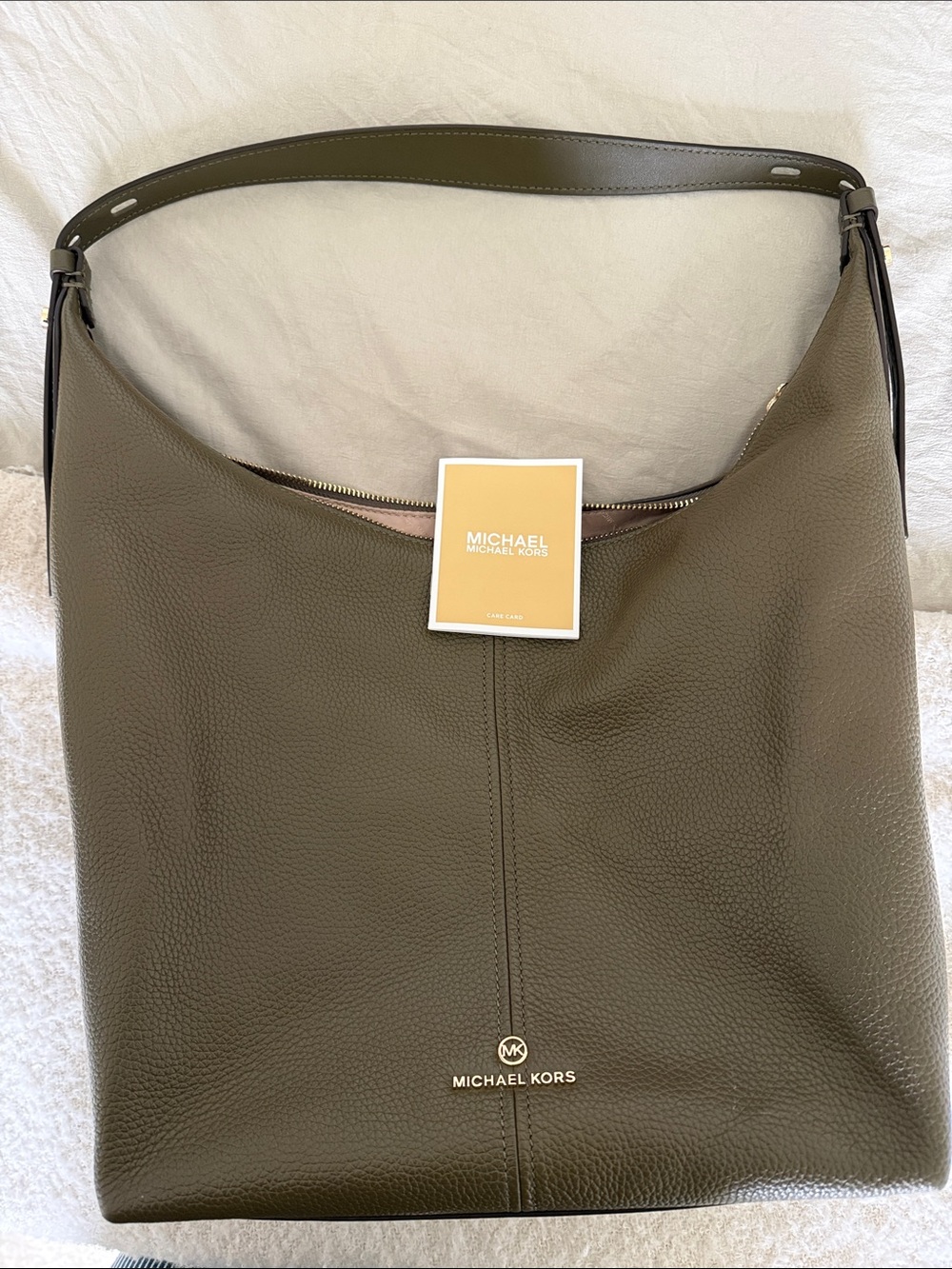 Michael Kors army green pebbled leather hobo shoulder bag
